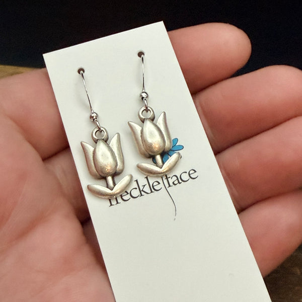 Timeless Tulip Earrings - Antique Silver Plated Floral Drops