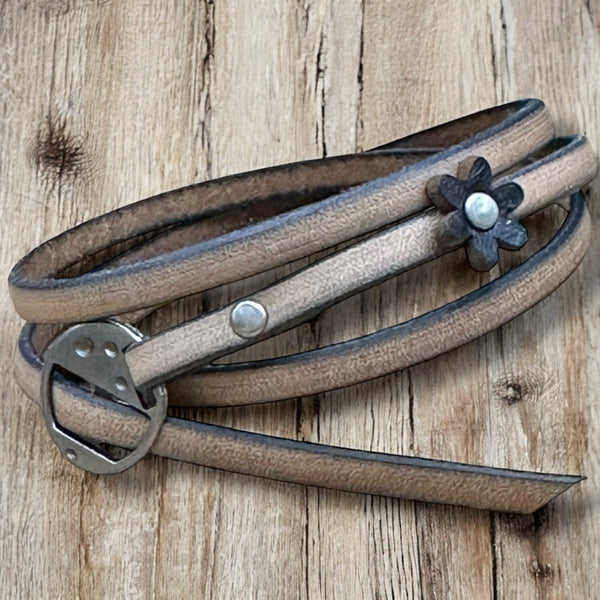 Leather Wrap Bracelets - Boho Style, Unisex Fit, Floral Detail, One Size Adjustable