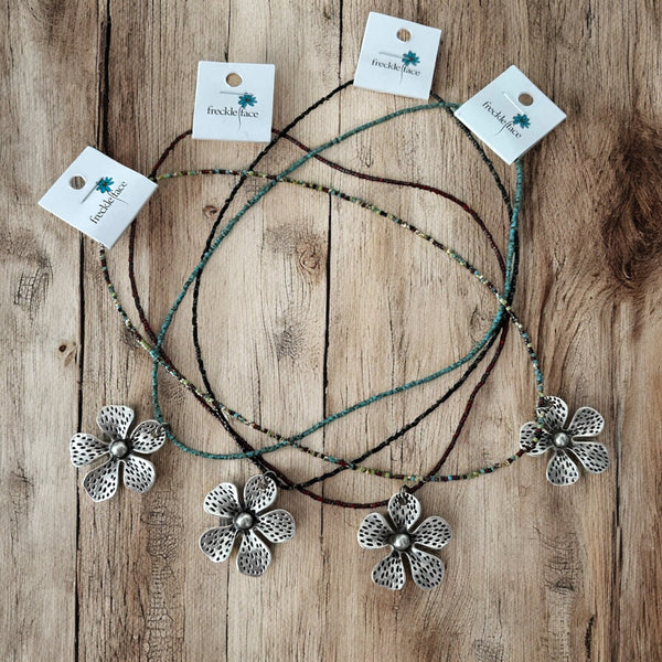 Minimalist Seed Bead Necklace with Silver Matte Flower Charm - Interchangeable