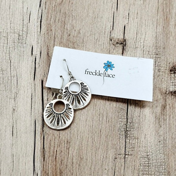 Handmade silver round petal hook earrings