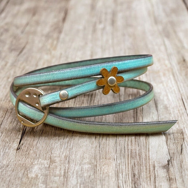 Leather Wrap Bracelets - Boho Style, Unisex Fit, Floral Detail, One Size Adjustable
