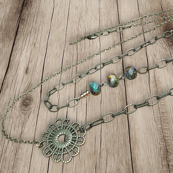 Vintage Brass & Crystal Necklace