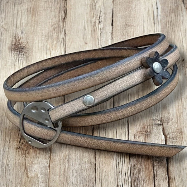 Leather Wrap Bracelets - Boho Style, Unisex Fit, Floral Detail, One Size Adjustable