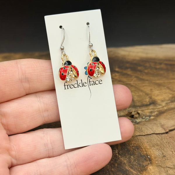 Lady Bug Bling Earrings - Lucky Sparkle Charm Drops