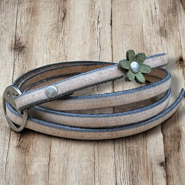 Leather Wrap Bracelets - Boho Style, Unisex Fit, Floral Detail, One Size Adjustable