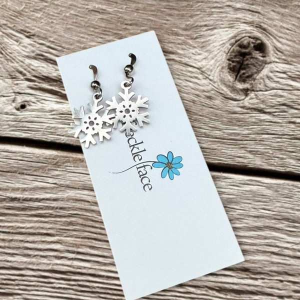 Stainless Steel Snowflake Hook Earrings