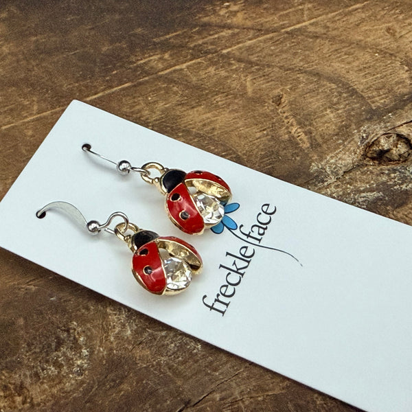 Lady Bug Bling Earrings - Lucky Sparkle Charm Drops