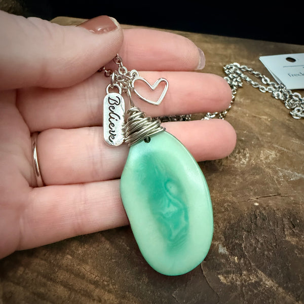Believe in You – Turquoise Tagua Pendant Necklace