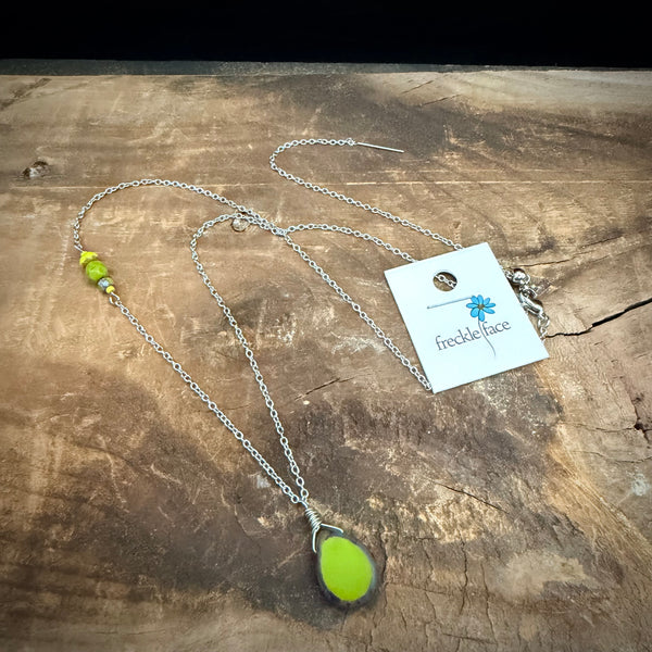 Chartreuse Glow Necklace – Handmade Ceramic Drop on Stainless Steel Chain