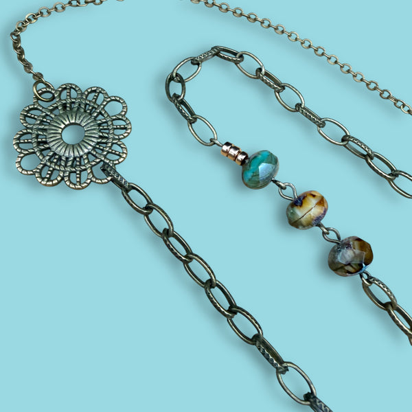 Vintage Brass & Crystal Necklace