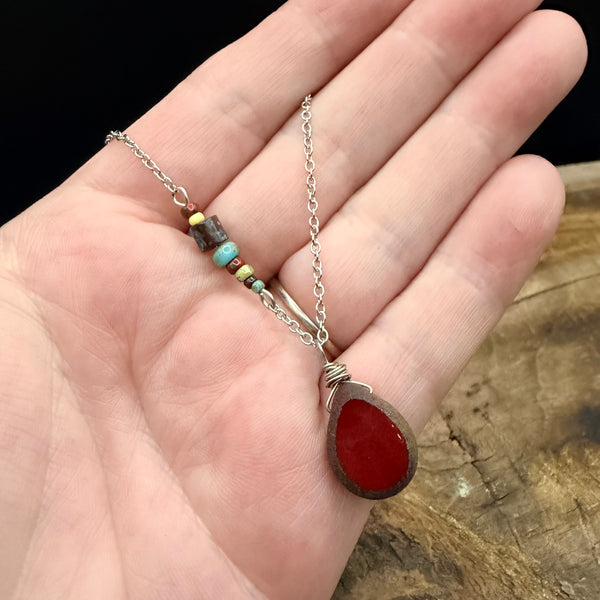 Ember Glow Necklace – Handmade Ceramic Drop on Stainless Steel Chain