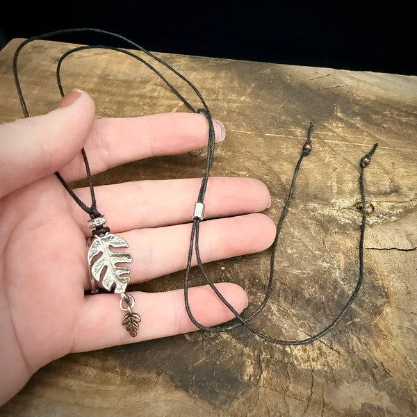 Adjustable Leaf Cord Necklace – Silver & Copper