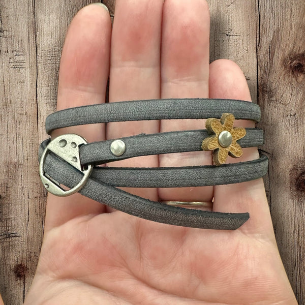 Leather Wrap Bracelets - Boho Style, Unisex Fit, Floral Detail, One Size Adjustable