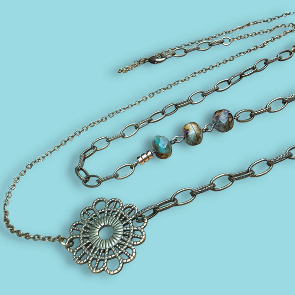 Vintage Brass & Crystal Necklace