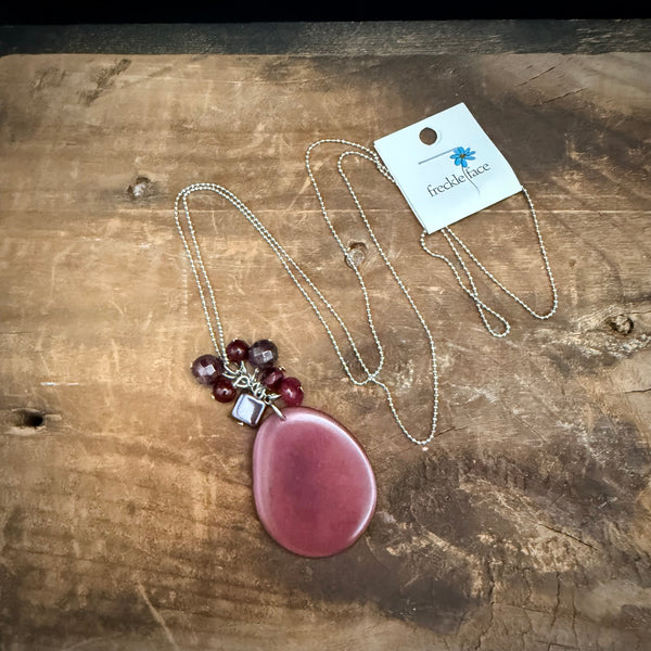 Burgundy Tagua Nut Pendant Necklace