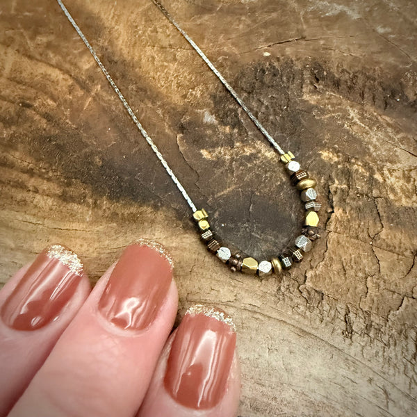 Rustic Luxe Mixed Metal Bead Necklace