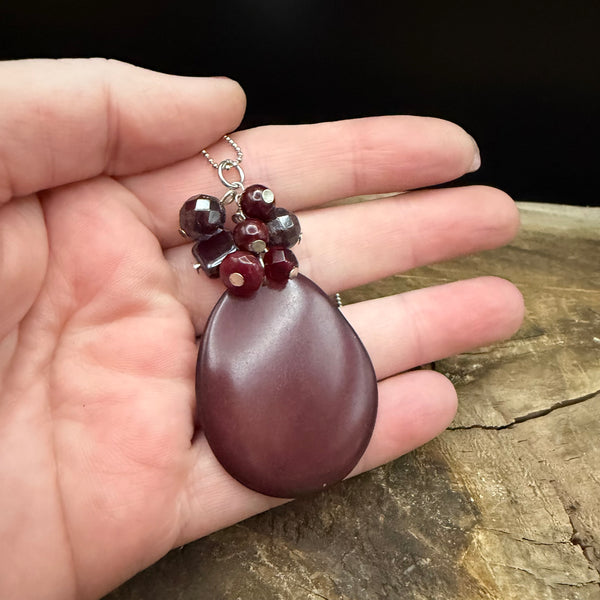 Burgundy Tagua Nut Pendant Necklace