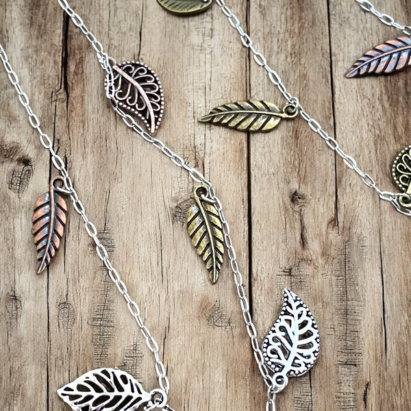 Mixed metal leaves on a chain