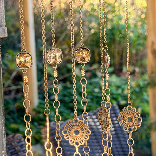 Vintage Brass & Crystal Necklace