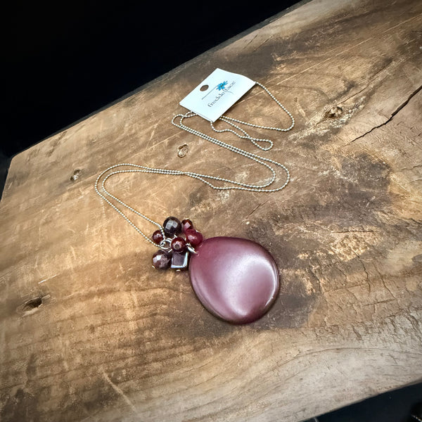 Burgundy Tagua Nut Pendant Necklace
