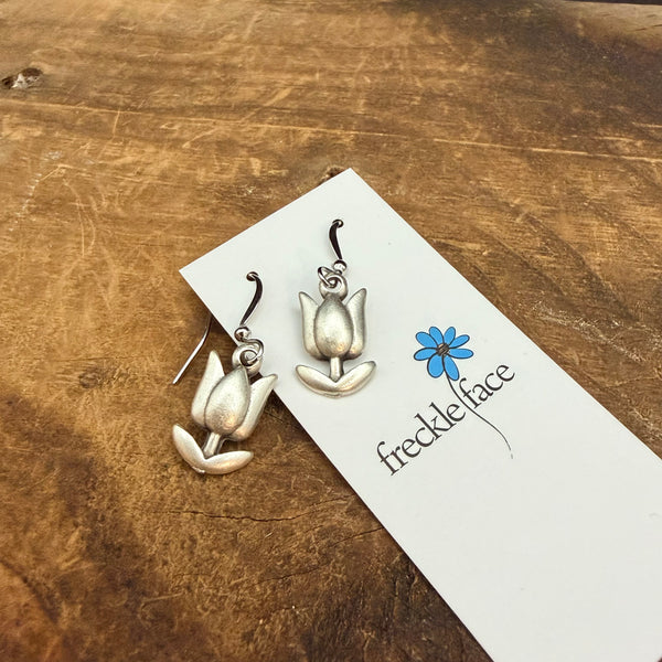 Timeless Tulip Earrings - Antique Silver Plated Floral Drops