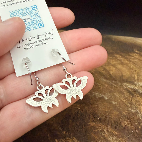 Breezy Butterfly Earrings – Antique Silver Plated Drops