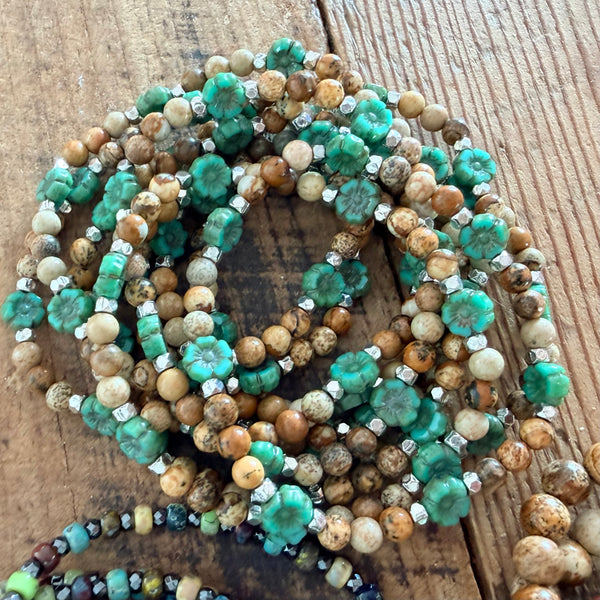 Turquoise Flower & Earth Stone Stretch Bracelet