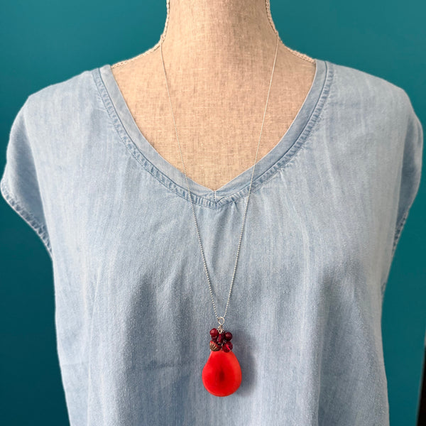 Red Tagua Nut Pendant Necklace