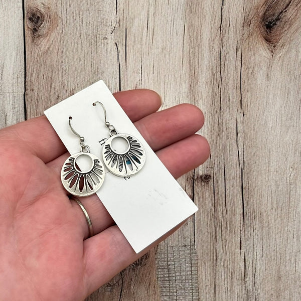 boho silver petal flower dangle earrings
