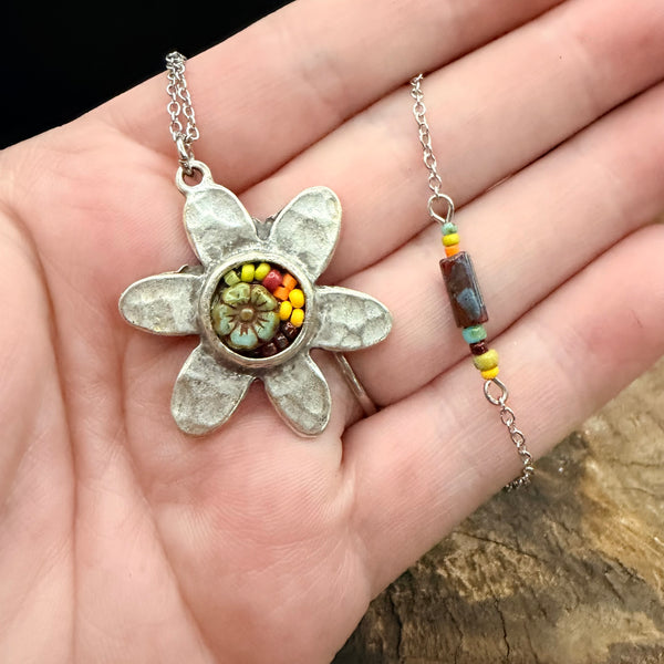 OOAK Mosaic Flower Necklace