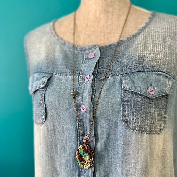OOAK Mosaic Necklace - Oval - M3940