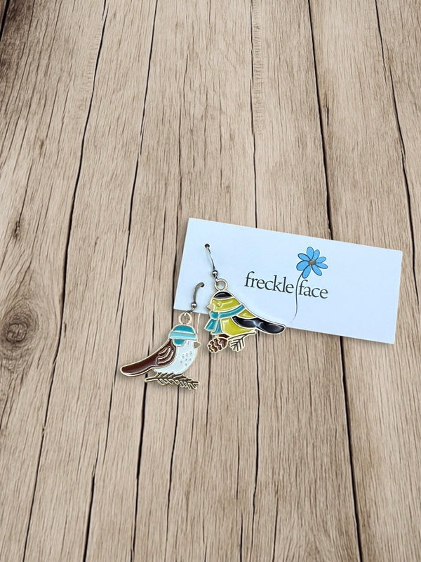 Winter Bird Earrings – Cozy Chickadees with Hat & Scarf