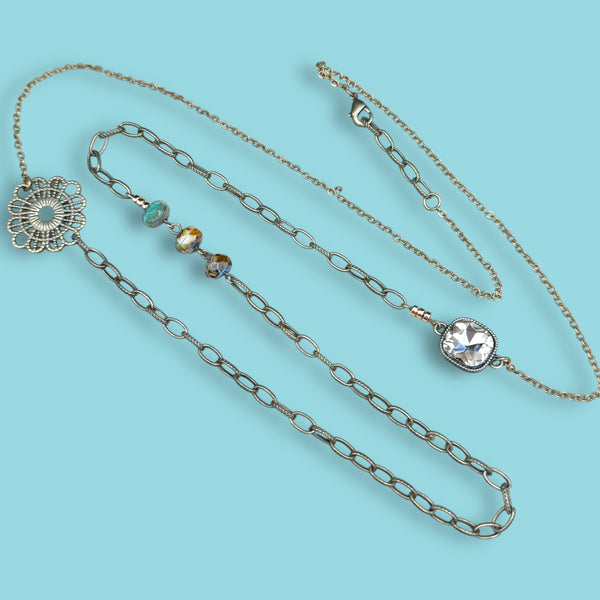 Vintage Brass & Crystal Necklace