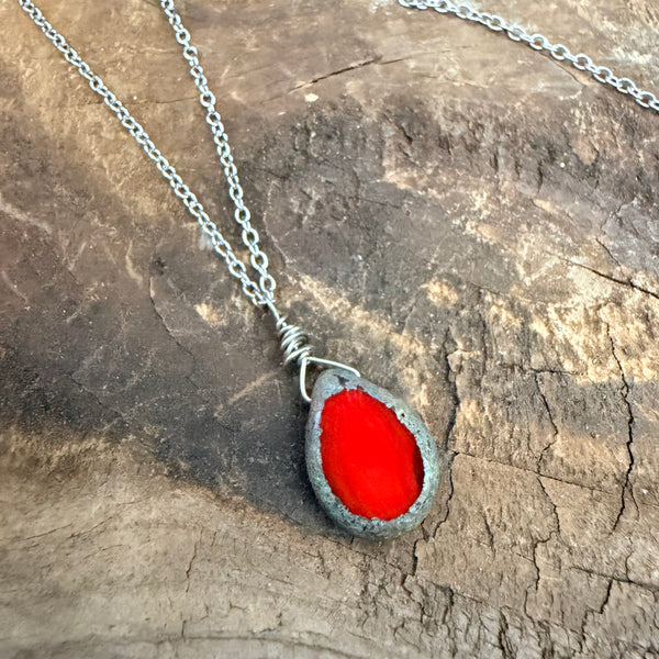 Canyon Glow Necklace – Handmade Ceramic Drop on Stainless Steel Chain