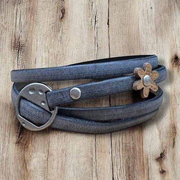 Leather Wrap Bracelets - Boho Style, Unisex Fit, Floral Detail, One Size Adjustable