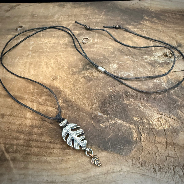 Adjustable Leaf Cord Necklace – Silver & Copper