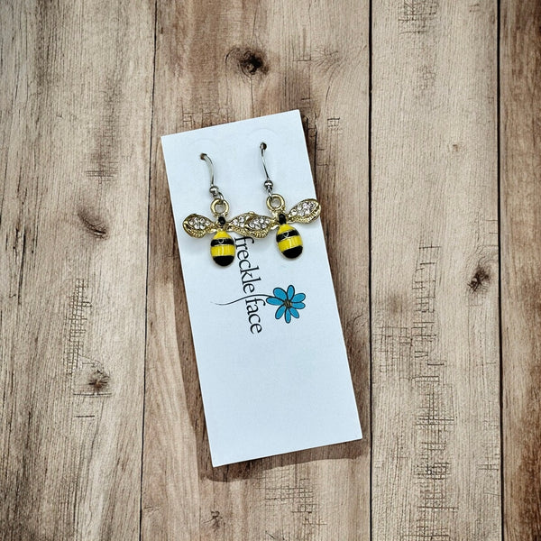 Hypoallergenic bumble bee earrings that add a little sparkle