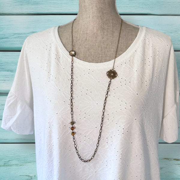 Vintage Brass & Crystal Necklace