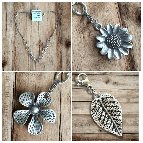 Switcharoo Necklace – Removable Flower Pendant, Matte Silver Boho