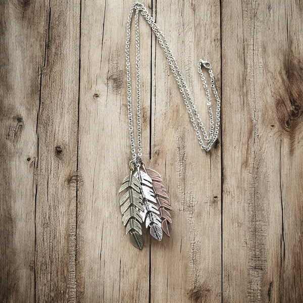 Triple Feather Pendant Necklace