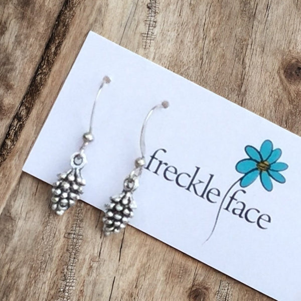 Small Silver Pinecone wilderness earrings on hypoallergenic Hooks