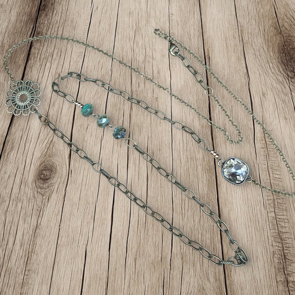 Vintage Brass & Crystal Necklace