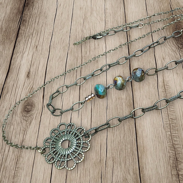 Vintage Brass & Crystal Necklace