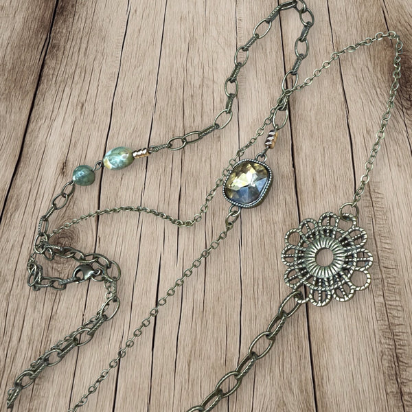 Vintage Brass & Crystal Necklace