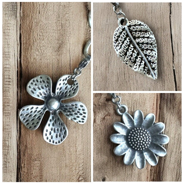 Switcharoo Necklace – Removable Flower Pendant, Matte Silver Boho
