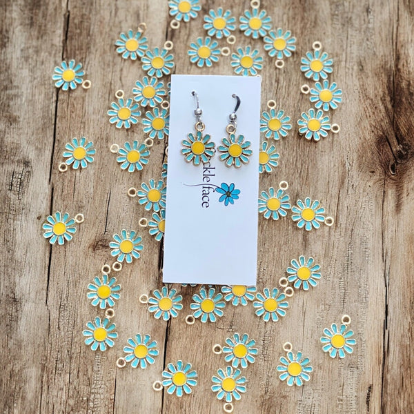 Blue Daisy Enamel Earrings