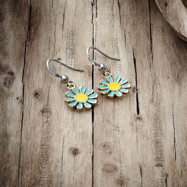 Blue Daisy Enamel Earrings