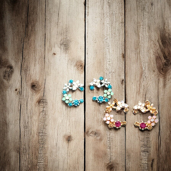 Crescent Bloom Stud Earrings – Floral Halo Design - Sparkle