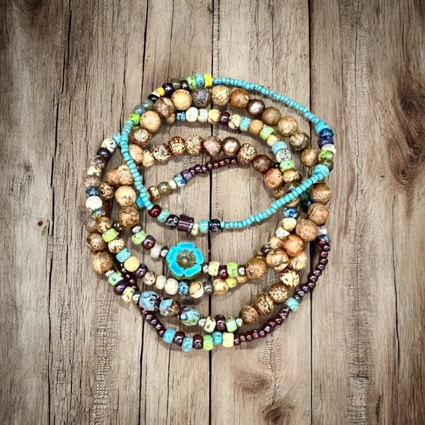 Boho Beaded Bracelet Stack Set