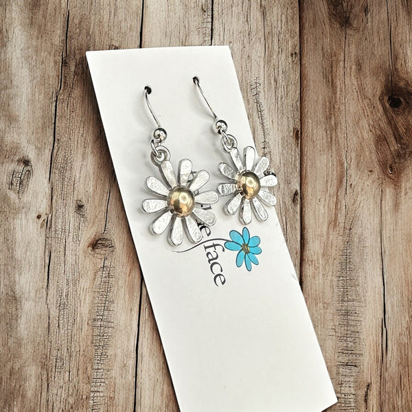 Simple clean mixed metal flower petal earrings hypoallergenic for sensitive ears